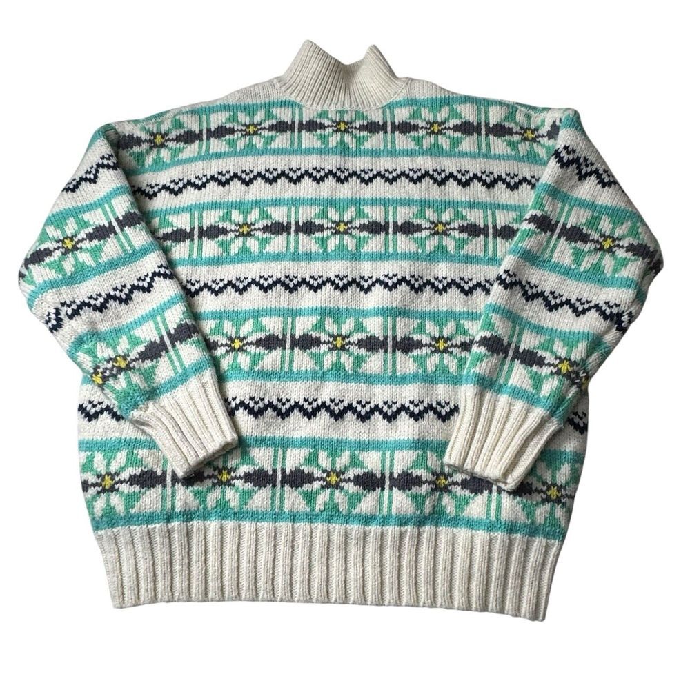 American Eagle Sweater Women's Small 90's Y2K Chunky Knit White Green Aztec‎